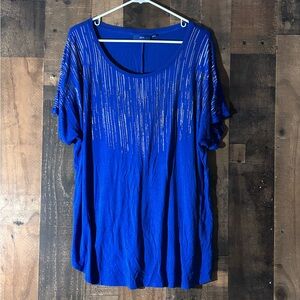 Apt. 9 Cobalt Blue Short Sleeve Scoop Neck Top with Metallic Accents